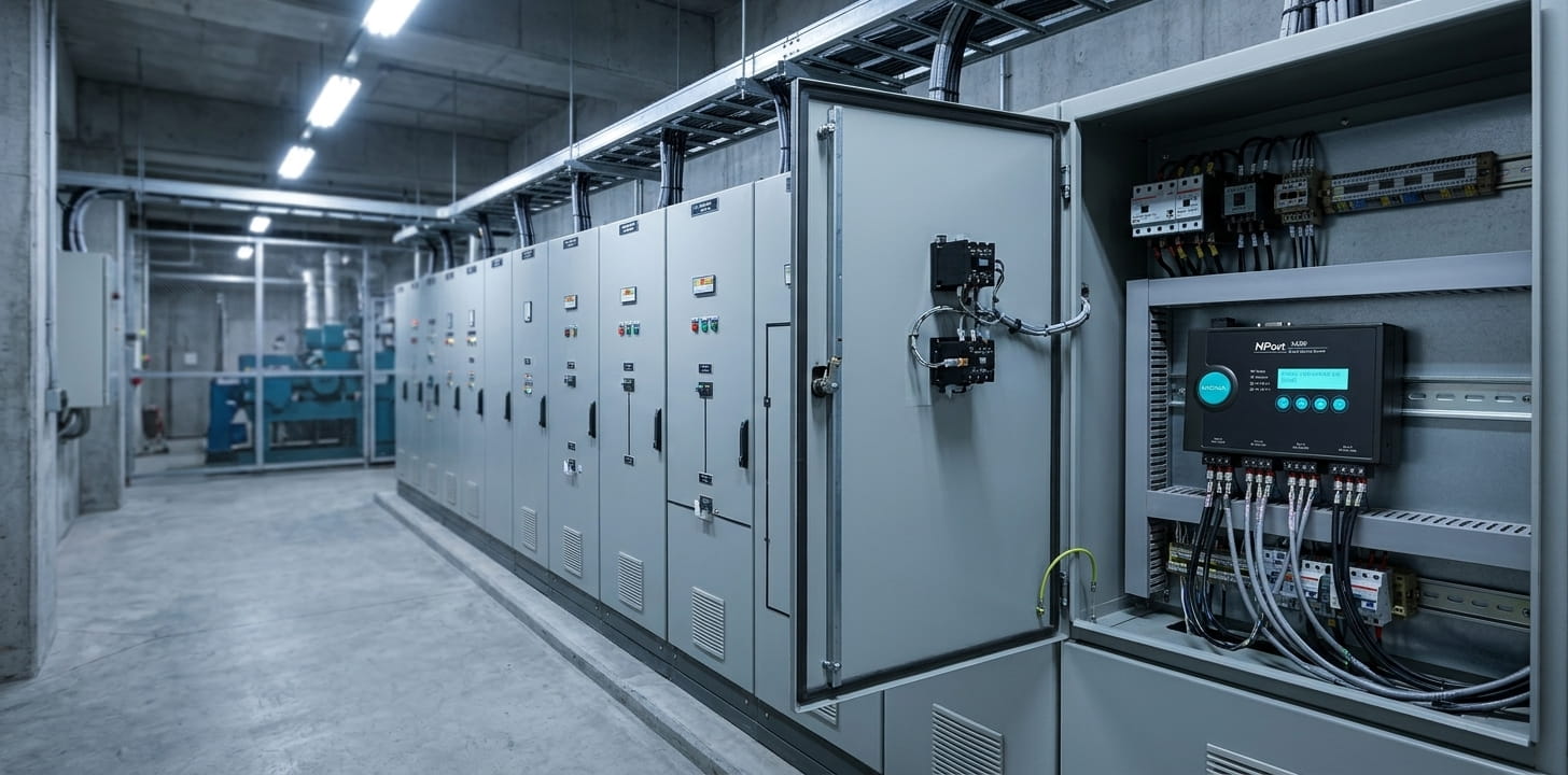 Moxa NPort 5430I - 4-Port RS-422/485 Device Server with 2 kV isolation in an MCC drive room